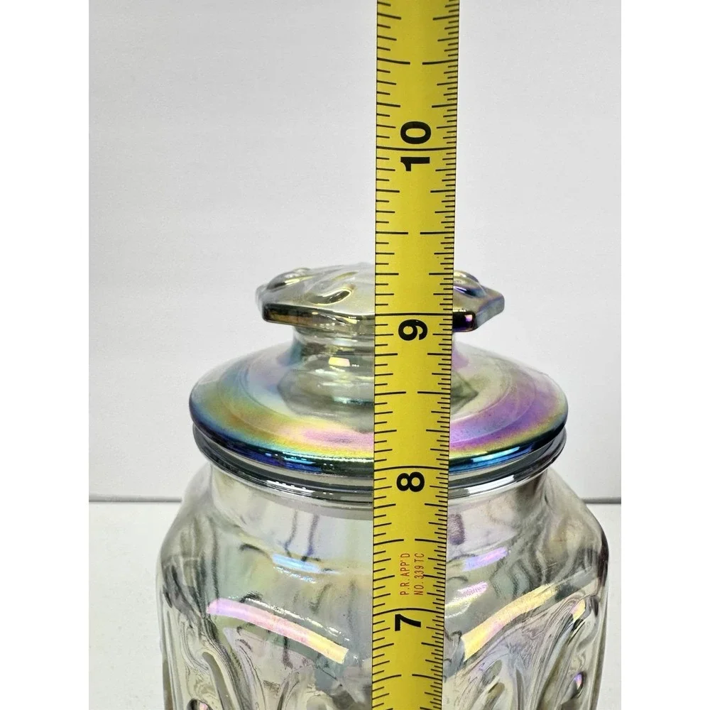 Vintage LE Smith Imperial Atterbury Scroll Canister Jar Iridescent Carnival 9